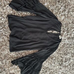 Elegant Black Women's Top with Ruffled Sleeves